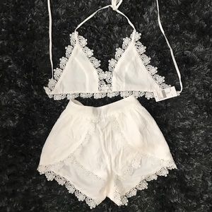 White lace two piece set crop top with shorts